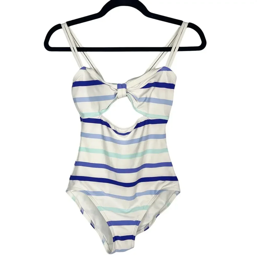 Kate Spade XSmall Blue White Striped Provincetown Cut Out One Piece Swimsuit XS